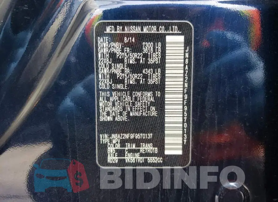 JN8AZ2NF9F9570137 Photo# 14