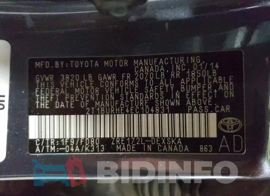 2T1BURHE4EC104831 Photo# 12