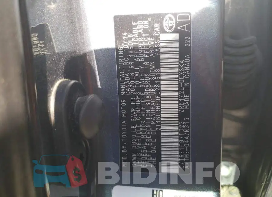 2T1BURHE9FC281618 Photo# 12