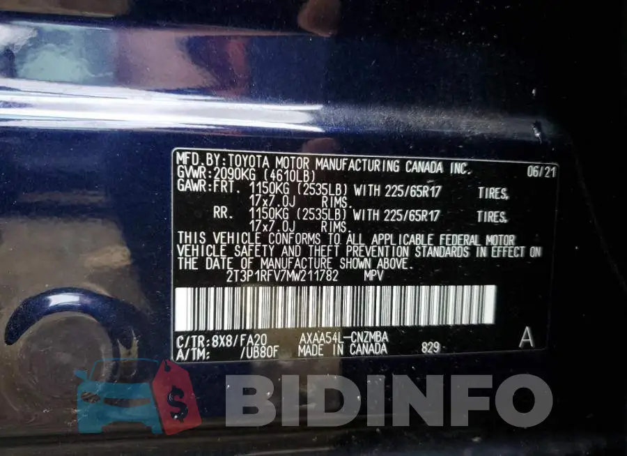 2T3P1RFV7MW211782 Photo# 10