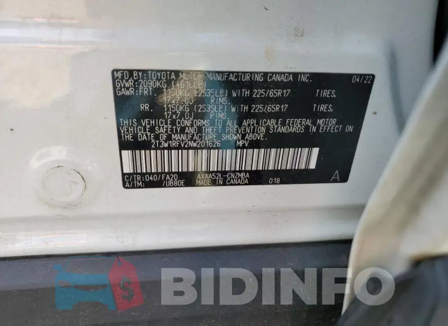 2T3W1RFV2NW201626 Photo# 13