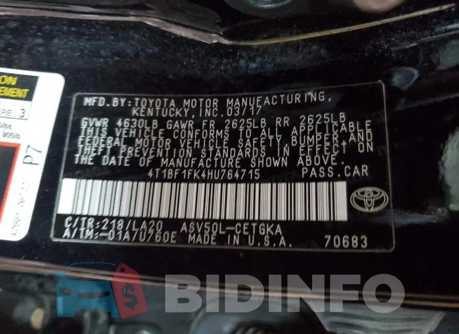 4T1BF1FK4HU764715 Photo# 12