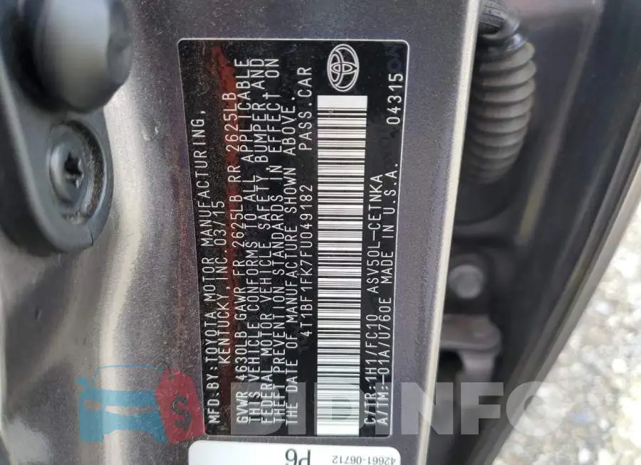 4T1BF1FK7FU049182 Photo# 12