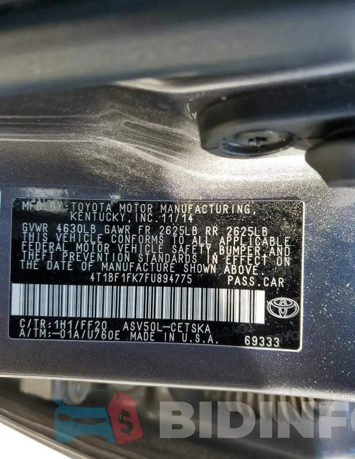 4T1BF1FK7FU894775 Photo# 12