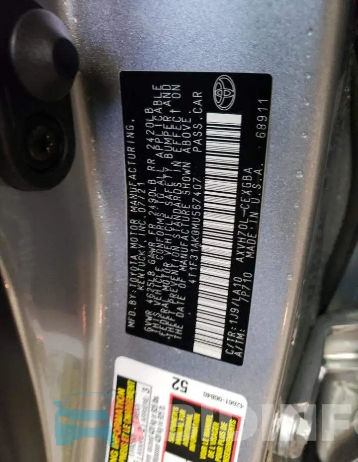 4T1F31AK0MU567407 Photo# 12