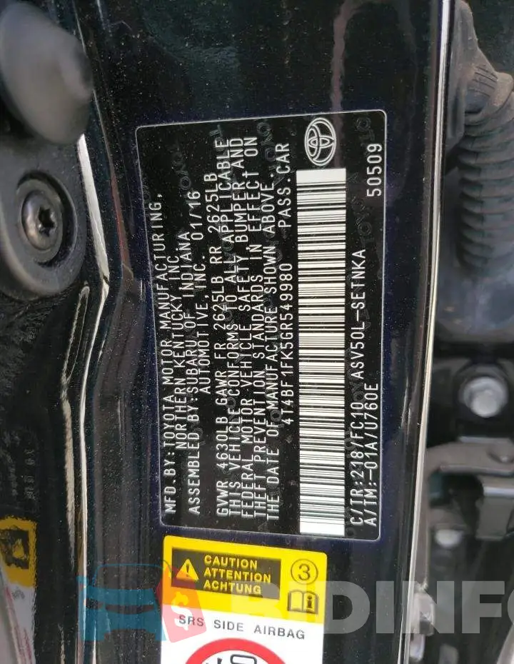 4T4BF1FK5GR549980 Photo# 12