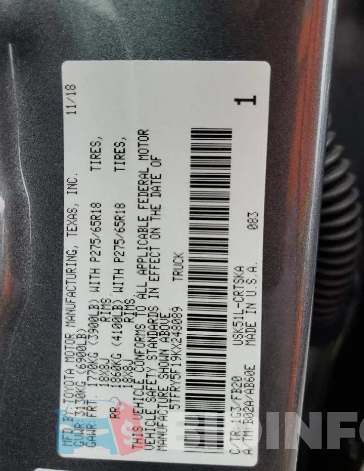 5TFRY5F19KX248089 Photo# 12