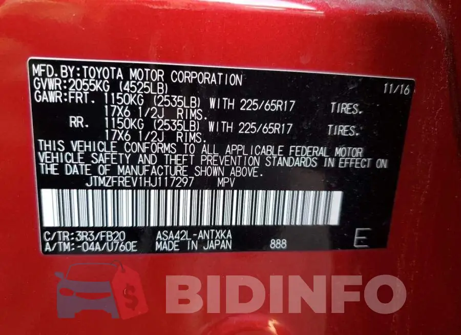 JTMZFREV1HJ117297 Photo# 13