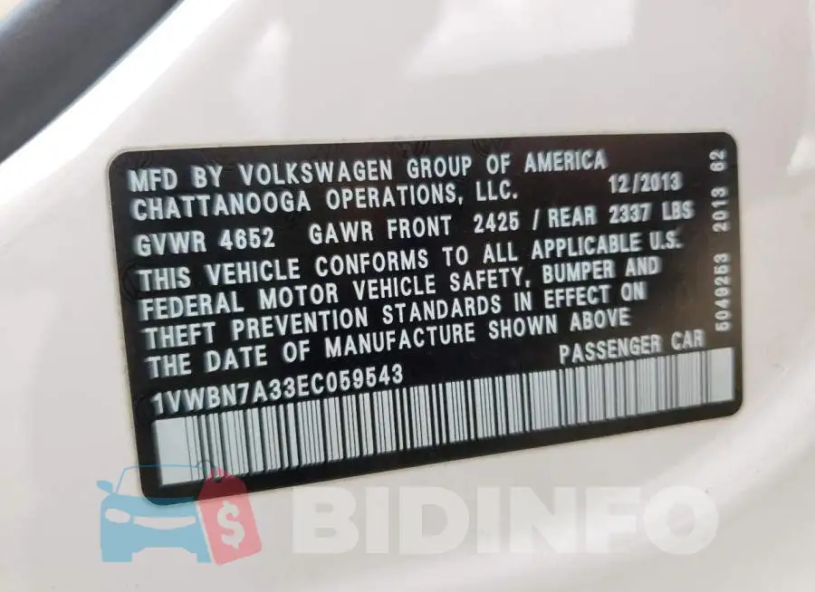 1VWBN7A33EC059543 Photo# 12