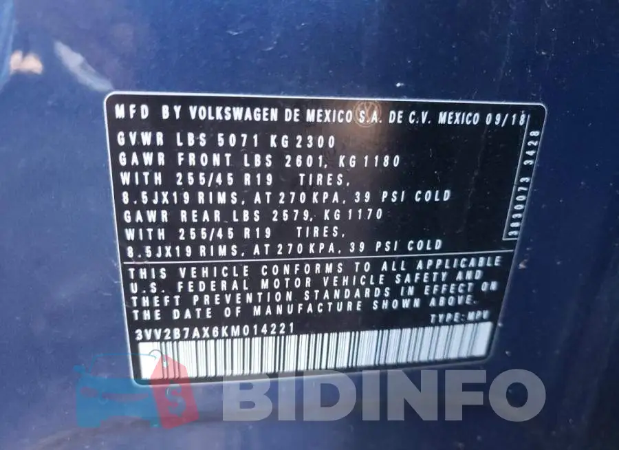 3VV2B7AX6KM014221 Photo# 12