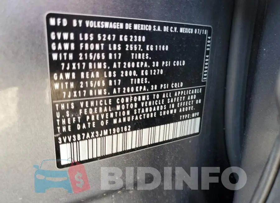 3VV3B7AX3JM190162 Photo# 12