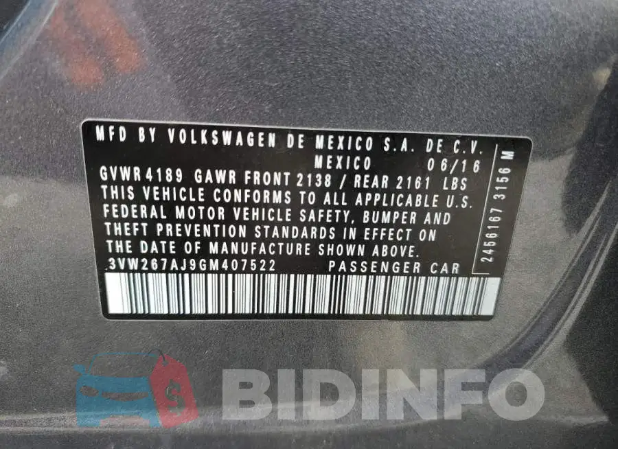 3VW267AJ9GM407522 Photo# 12