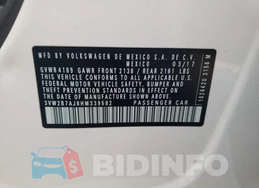 3VW2B7AJ8HM339582 Photo# 12