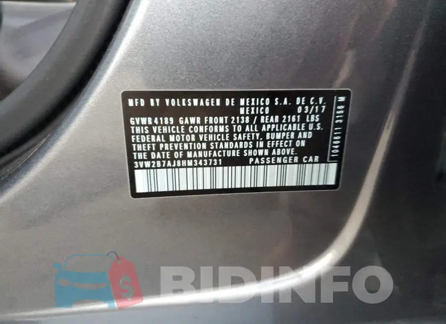 3VW2B7AJ8HM343731 Photo# 12