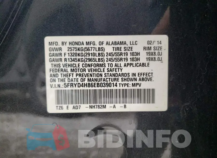 5FRYD4H86EB039014 Photo# 12