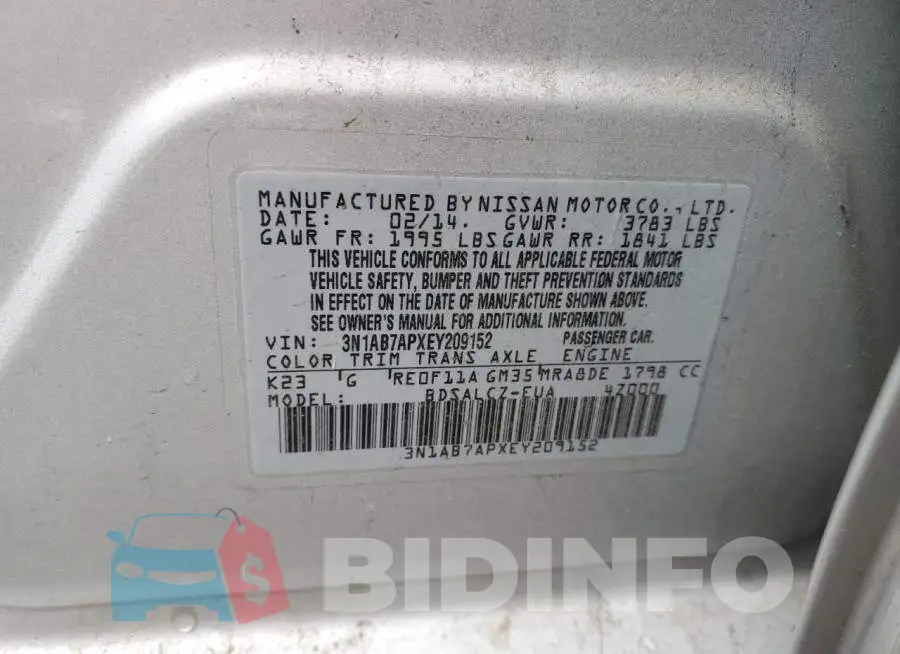 3N1AB7APXEY209152 Photo# 13