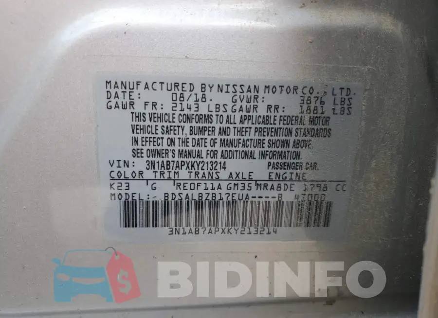 3N1AB7APXKY213214 Photo# 13