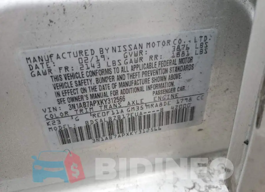 3N1AB7APXKY312566 Photo# 13