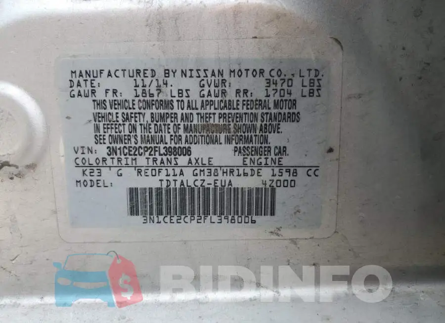 3N1CE2CP2FL398006 Photo# 12