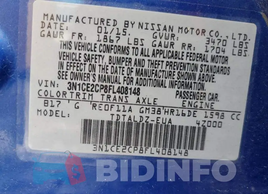 3N1CE2CP8FL408148 Photo# 12