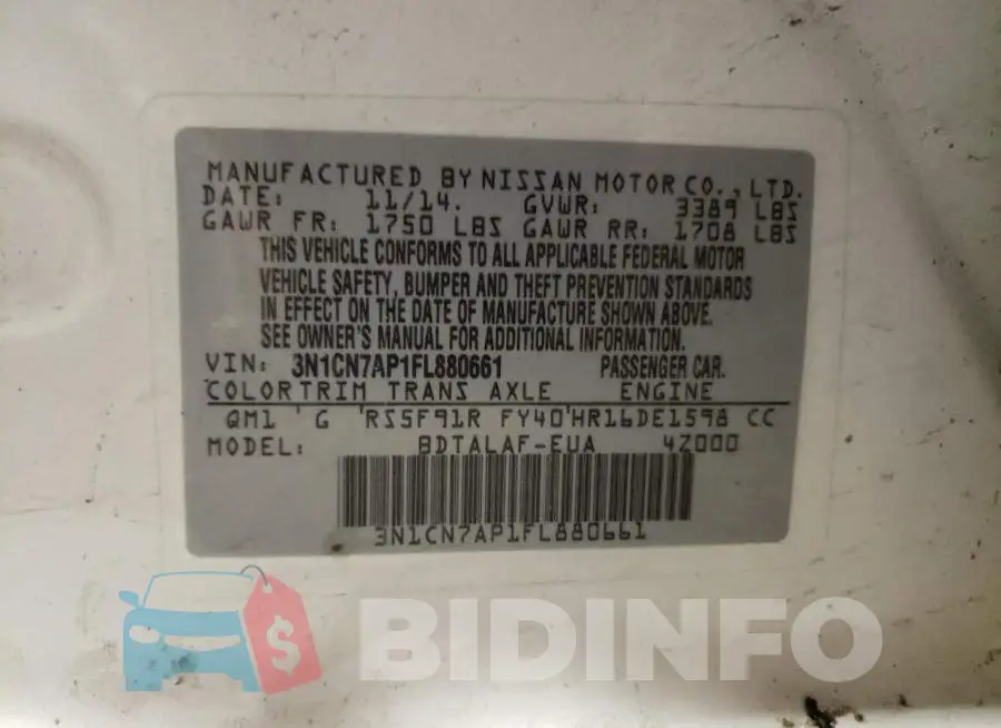 3N1CN7AP1FL880661 Photo# 12