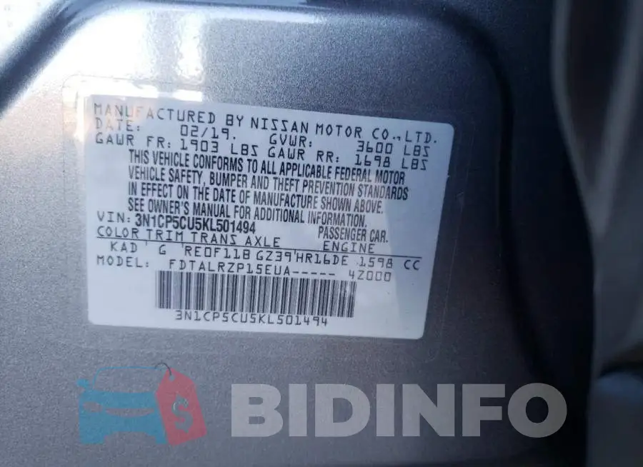 3N1CP5CU5KL501494 Photo# 13