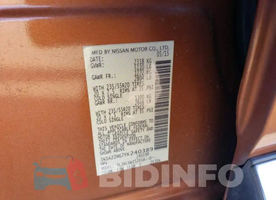 5N1AZ2MG7FN240389 Photo# 13
