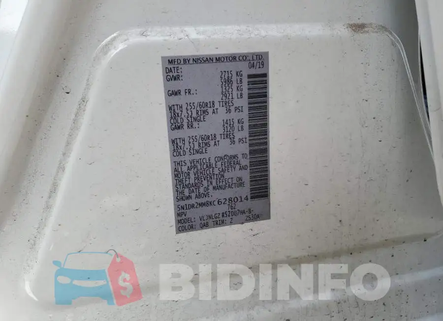 5N1DR2MM8KC628014 Photo# 12