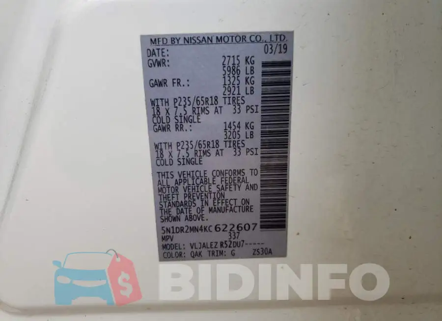 5N1DR2MN4KC622607 Photo# 14