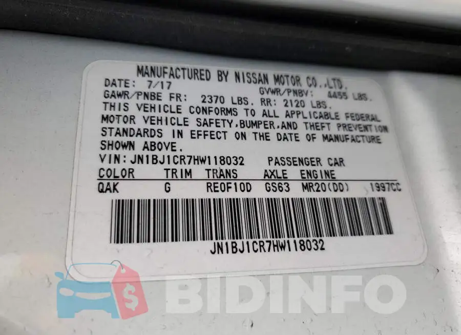 JN1BJ1CR7HW118032 Photo# 13