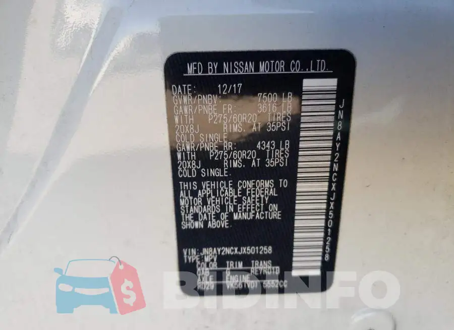 JN8AY2NCXJX501258 Photo# 13