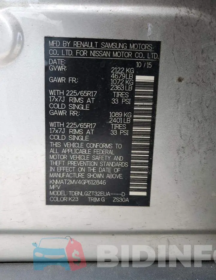 KNMAT2MV4GP612846 Photo# 14
