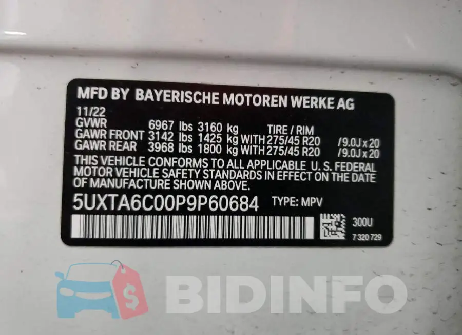 5UXTA6C00P9P60684 Photo# 12