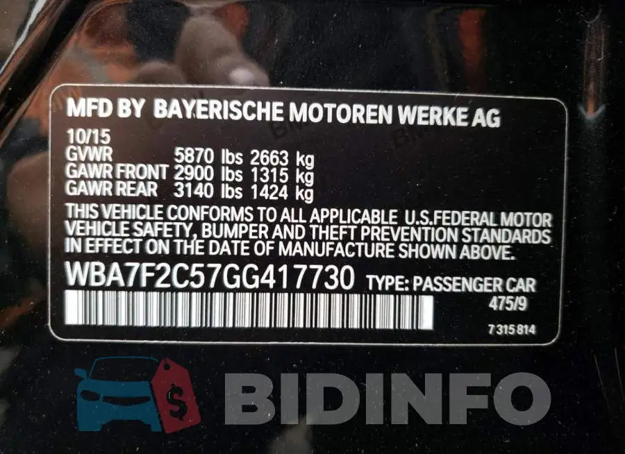 WBA7F2C57GG417730 Photo# 10