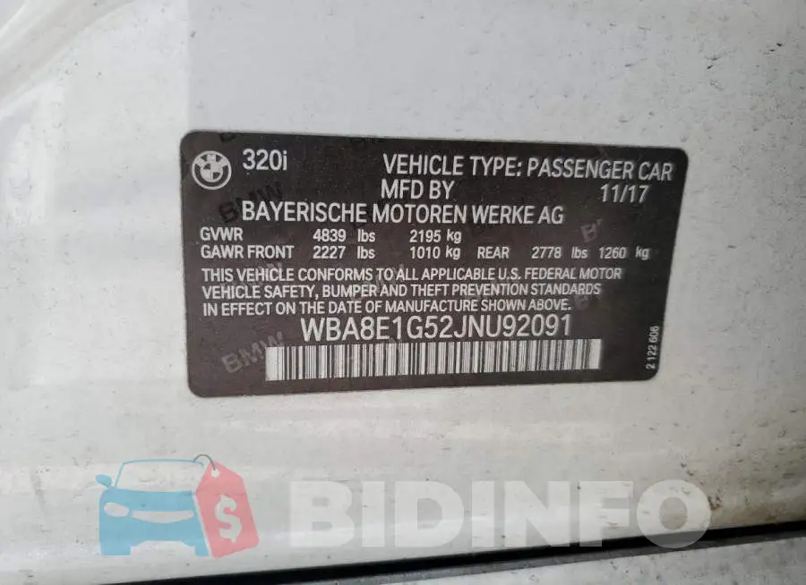 WBA8E1G52JNU92091 Photo# 12