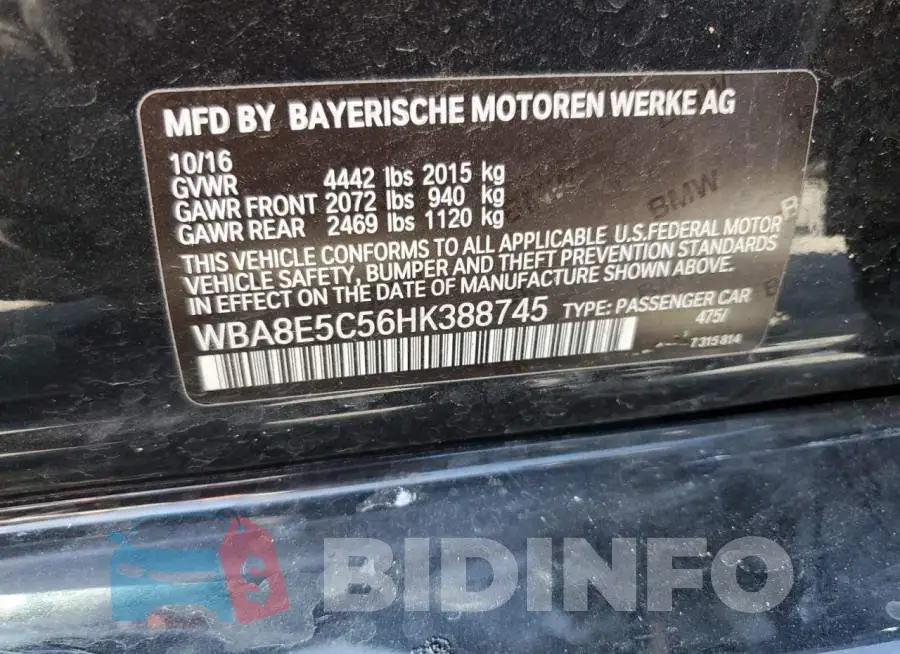 WBA8E5C56HK388745 Photo# 12