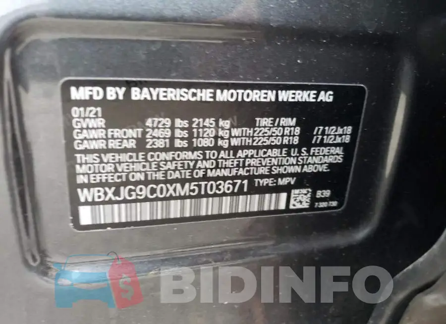 WBXJG9C0XM5T03671 Photo# 13