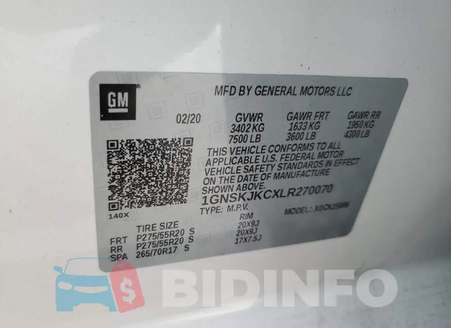 1GNSKJKCXLR270070 Photo# 10
