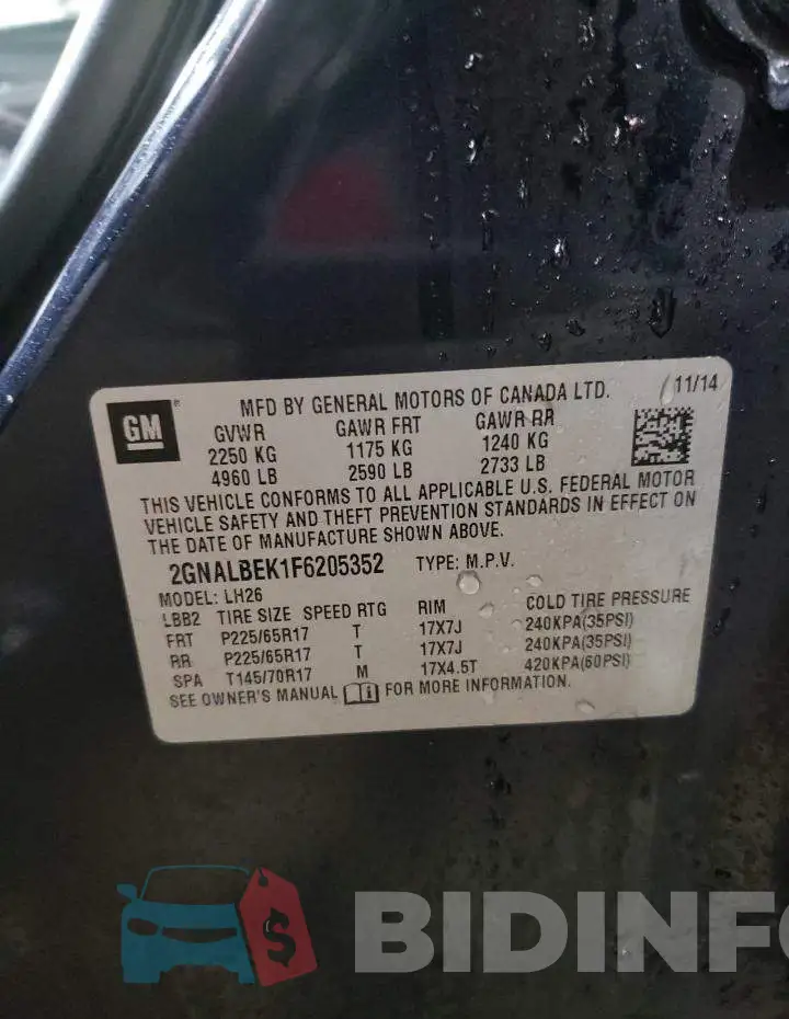 2GNALBEK1F6205352 Photo# 12
