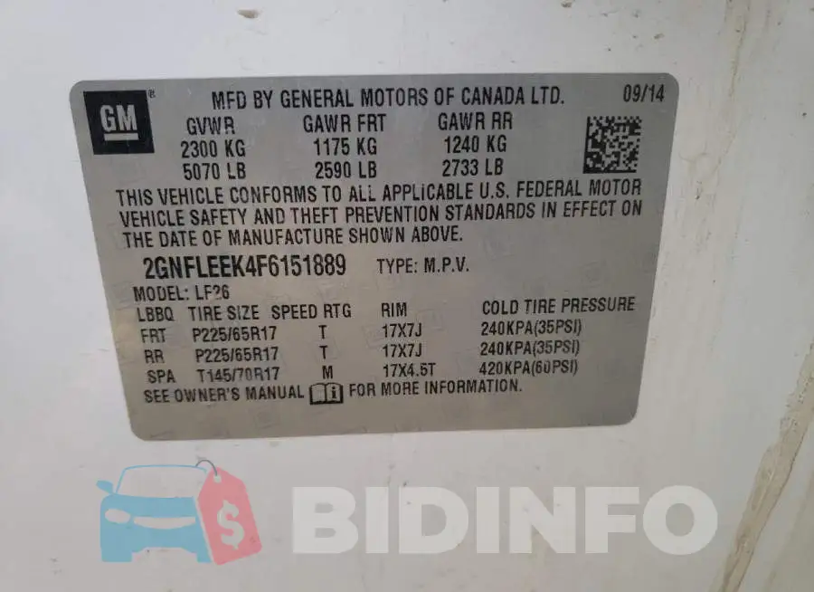 2GNFLEEK4F6151889 Photo# 10