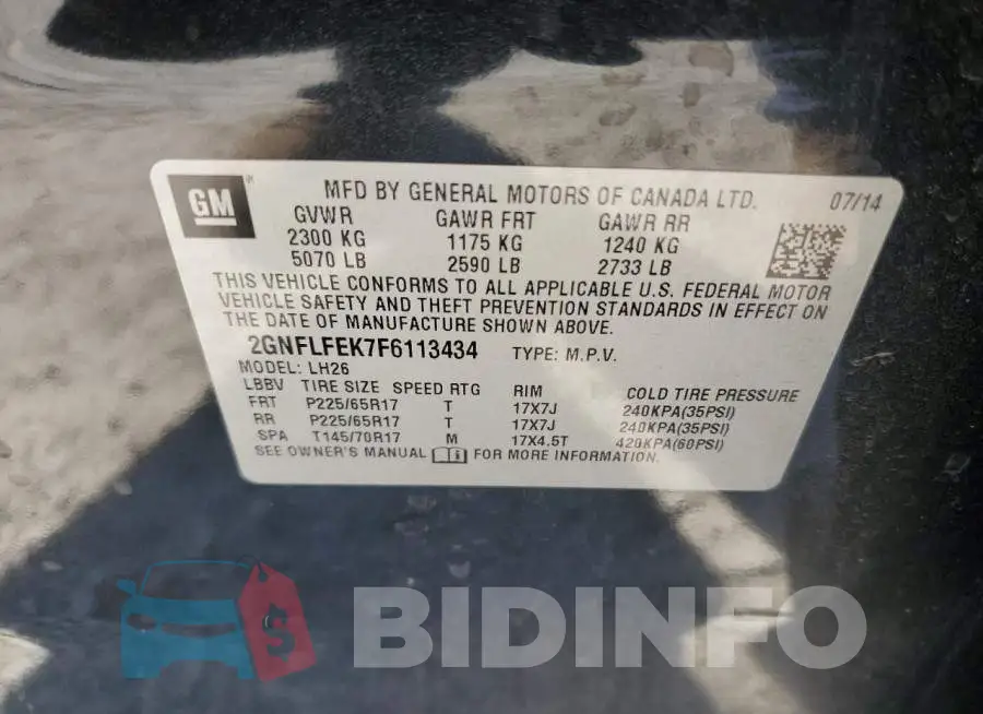 2GNFLFEK7F6113434 Photo# 12