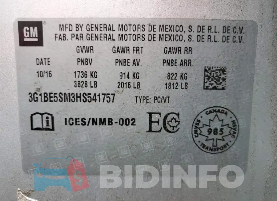 3G1BE5SM3HS541757 Photo# 12