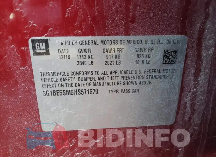 3G1BE5SM5HS571679 Photo# 12