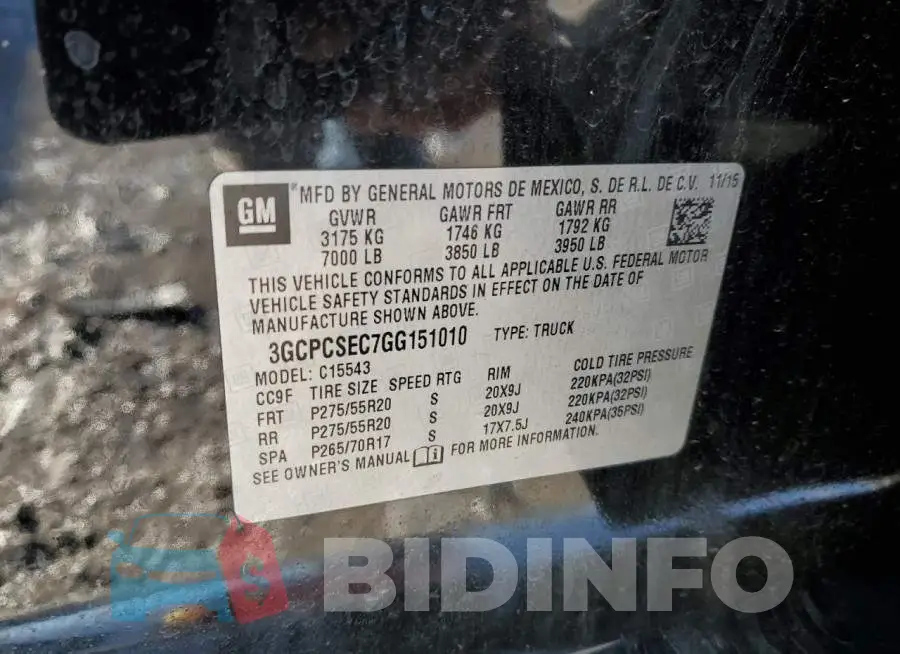 3GCPCSEC7GG151010 Photo# 13
