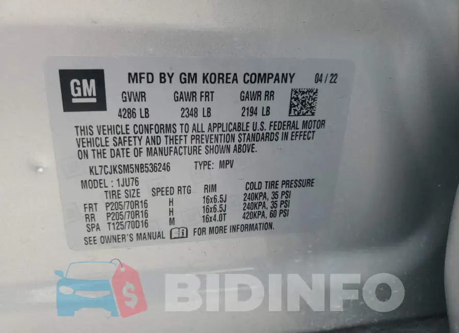 KL7CJKSM5NB536246 Photo# 12