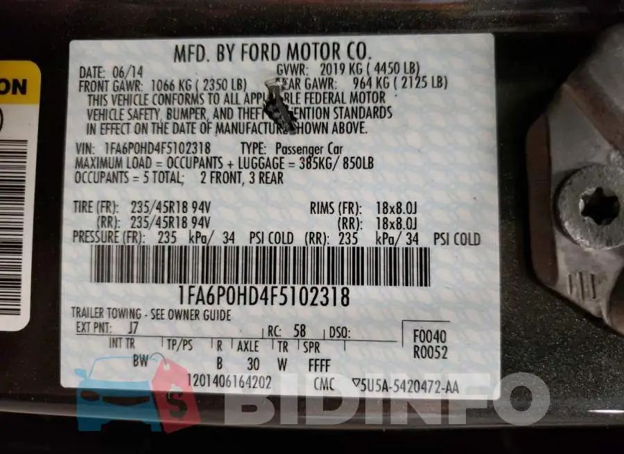1FA6P0HD4F5102318 Photo# 12