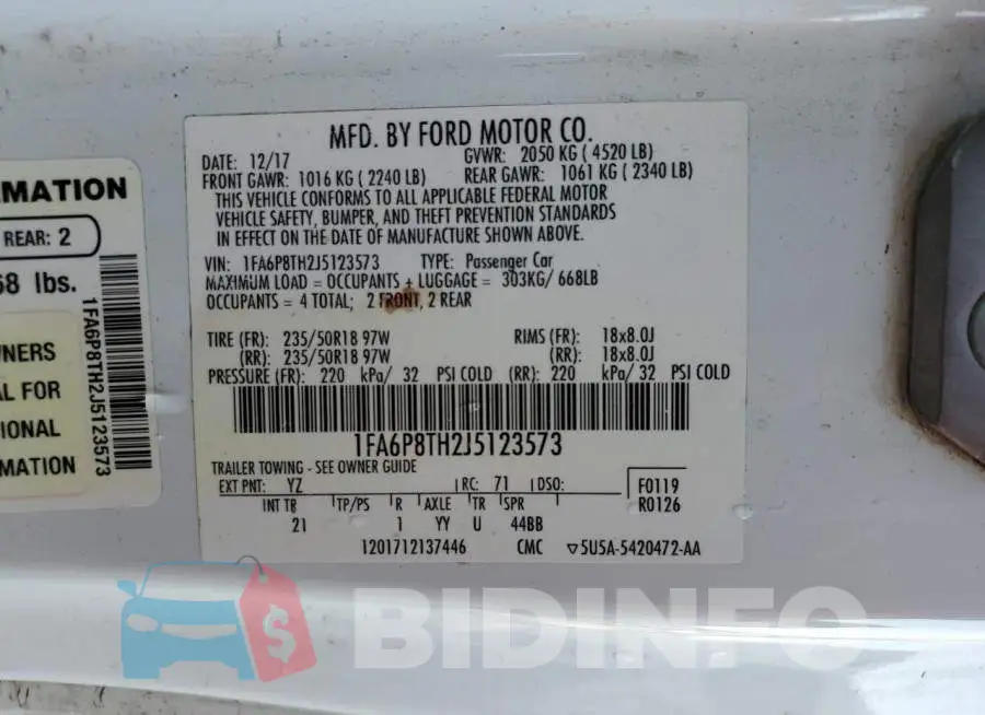 1FA6P8TH2J5123573 Photo# 12