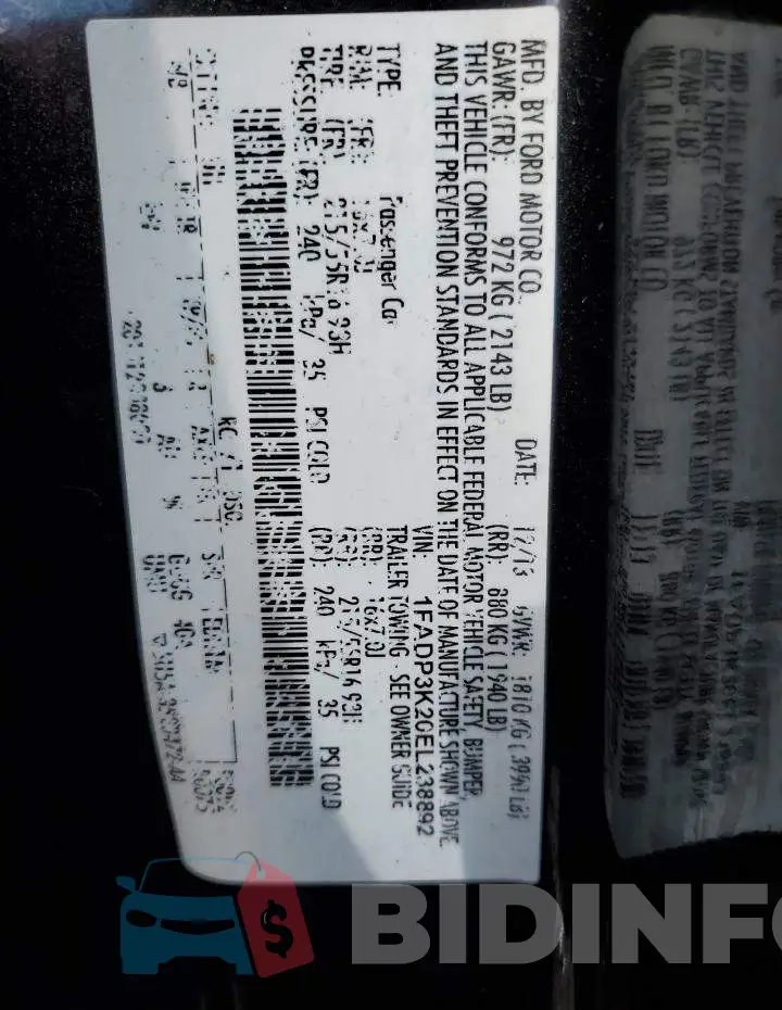 1FADP3K20EL238892 Photo# 12
