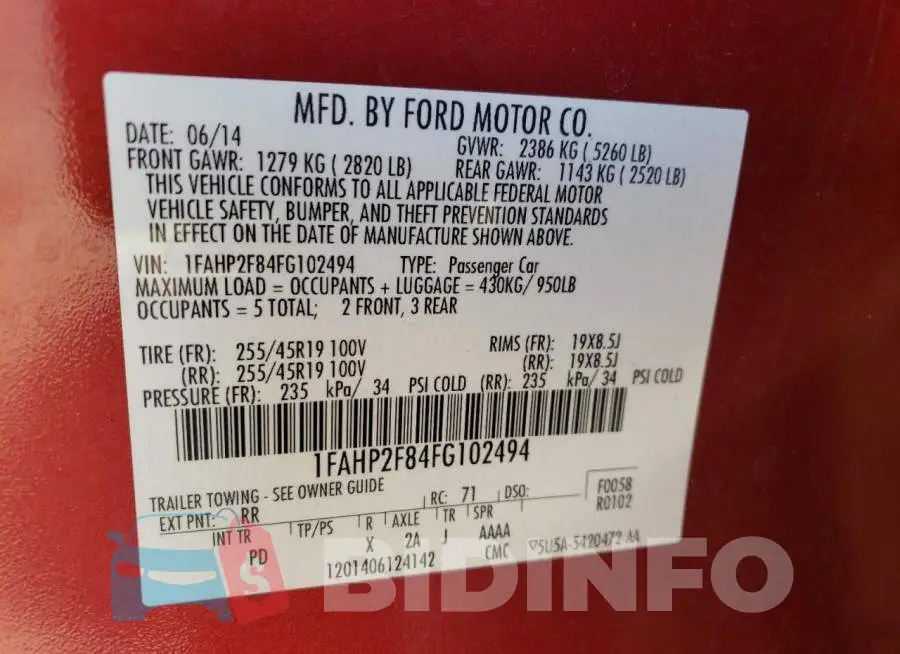 1FAHP2F84FG102494 Photo# 12