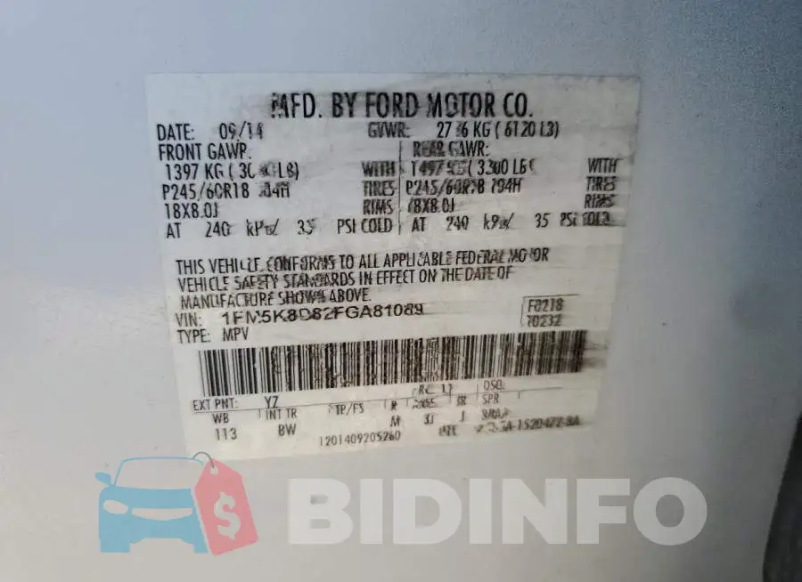 1FM5K8D82FGA81089 Photo# 13